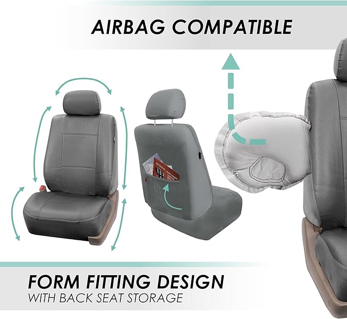 FH GROUP Premium PU Leather Seat Covers Full Set â€“ Universal Fit for Cars Trucks and SUVs Gray
