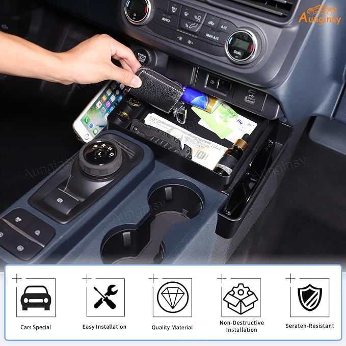 Aunginsy Car Center Console Shifter Storage Tray Compatible with Ford Maverick 2022 2023 2024 2025 Pickup Truck Central Control Gear Shift Side Organizer Storage Box Insert Groove ABS Accessories
