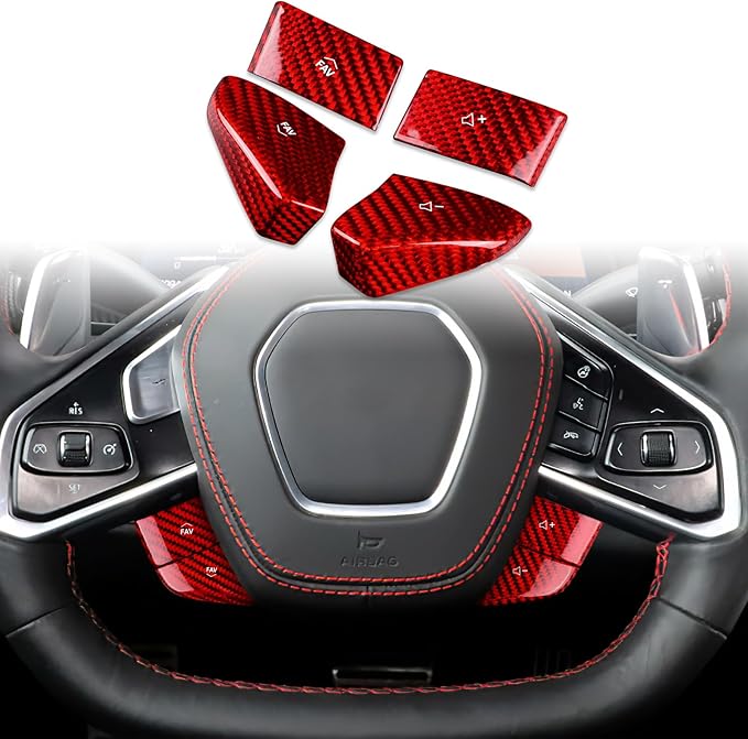 Hard Carbon Fiber, for Corvette C8 2020 2021 2022 2023 Accessories, Steering Wheel Volume Button Cover, 4Pcs Steering Wheel Button Panel Sticker, Decorative Interior Auto Trim
