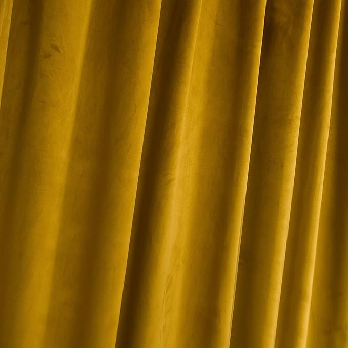 Roslynwood Luxury Soft Olive Yellow Velvet Curtains 84 inches Long Back Tab Thermal Insulated Blackout Window Drapes for Living Room/Bedroom/Dining Room, W52 x L84, 2 Panels