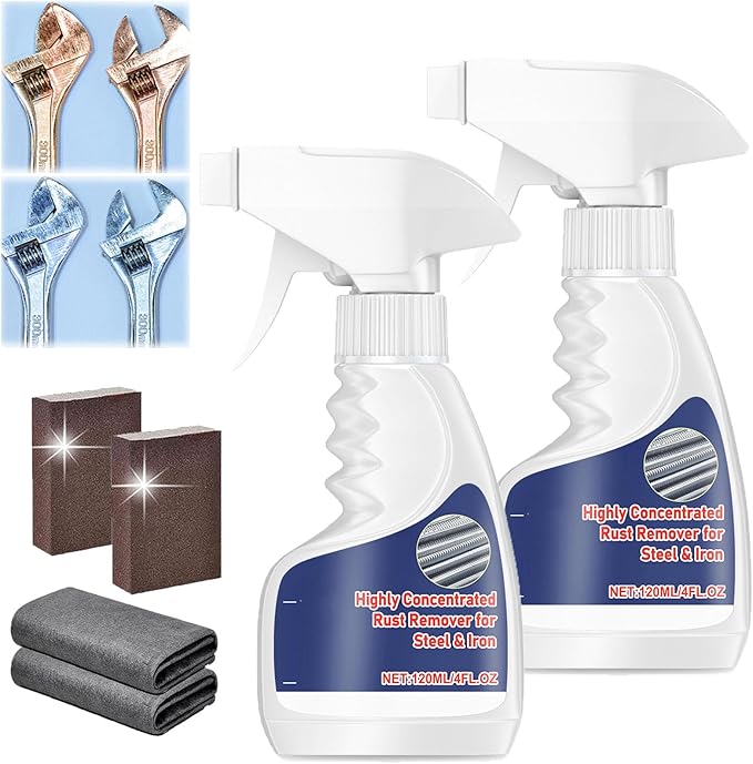 RJDJ Highly Concentrated Rust Remover for Steel & Iron, Multipurpose Rust Remover Spray for Metal, Stainless Steel Rust Remover Cleaner Various Metals Furniture (2PC)