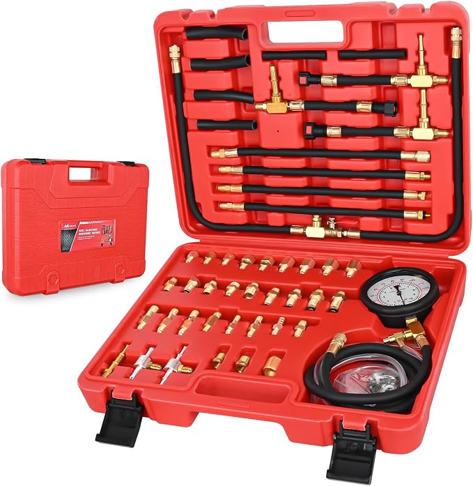 Nilight Fuel Pressure Tester Kit, 0-140 PSI Fuel Pressure Gauge with 9.49,7.89,6.30 Fuel Line Fittings, Master Fuel Injection Pressure Automotive Test Tool