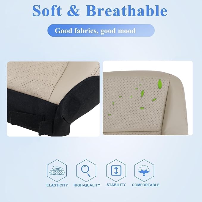 FZJDSD Light Tan Driver & Passenger Side Bottom & Top Lean Back Microfiber Leather Replacement Seat Covers Compatible with Honda Accord 2013 2014 2015 2016 2017