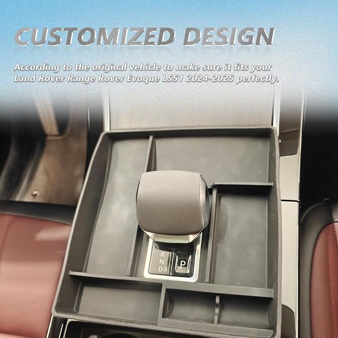 Black Rubber Car Center Console Gear Shift Storage Box Compatible with Land Rover Range Rover Evoque L551 2024-2025 Central Storage Box Phone Box,Gear Shift Organizer Tray Car Accessories