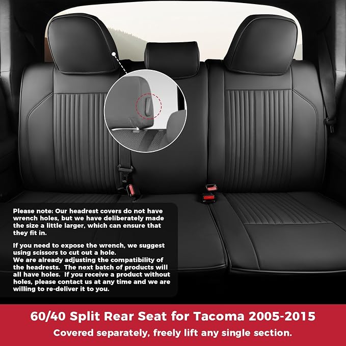 FREESOO Custom Fit for Toyota Tacoma Seat Covers, Front & Rear Fit 2005-2015 Full Coverage Waterproof Leather Truck Automotive Seat Covers, Tacoma Seat Covers Pickup Seat Protector (5 Seats, Black)