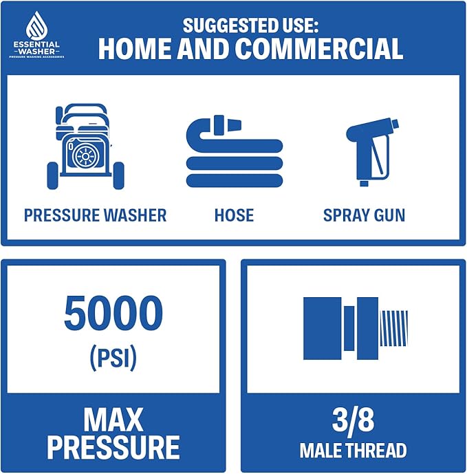 Essential Washer Stainless Steel ⅜” Quick Connect Male NPT | Pressure Washer Quick Connect Fittings | 5000 PSI | Set Of 2