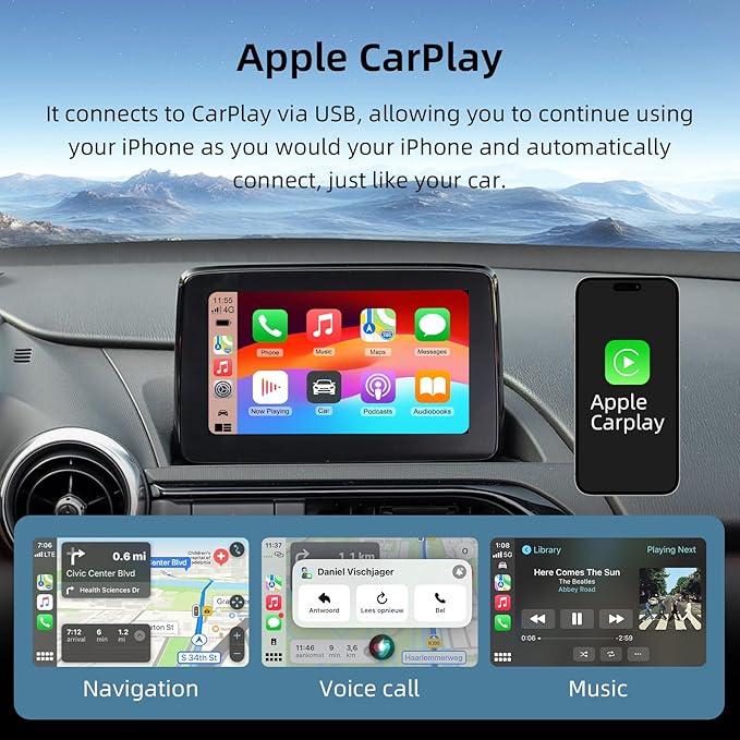 LEXXSON Android Auto & Carplay Adapter for Mazda 2/3/6/CX3/CX5/CX8/CX9/MX5 2014-2021 Year, Mazda Carplay Kit for MZD Connect System 00008FZ34, Retrofit Kit with TK78-66-9U0C