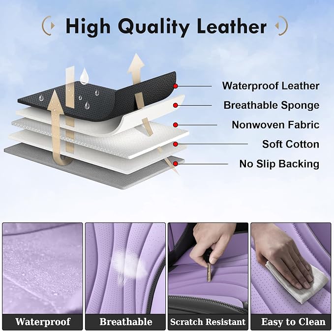 Coverado Seat Covers for Cars, Front Seat Covers, Luxury Leather Seat Covers, Car Seat Protector Waterproof, Premium Automotive Seat Cover, Universal Car Seat Cushions Fit for Most Cars (Gray&Purple)