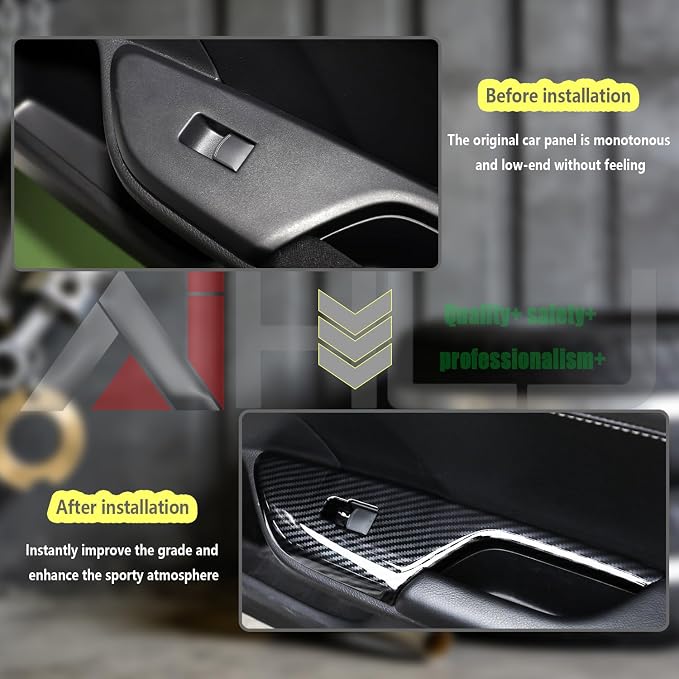 AJHLJ® 4Pcs Carbon Fiber Car Window Switch Cover Trim, Black Interior Decoration for Honda Civic 10th Gen 2016-2021, Anti-Scratch Door Armrest Panel