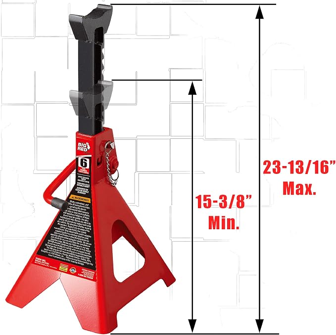 BIG RED T46002A Torin Steel Jack Stands: Double Locking, 6 Ton (12,000 lb) Capacity, Red, 1 Pair