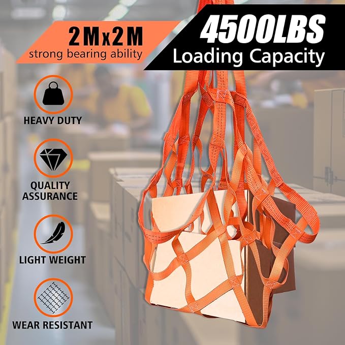 YATOINTO Cargo Lifting Net 6.56'x6.56', Lifting Net Straps for Hoist 4500lbs Load Capacity, Nylon Sling Hoisting Net 15CM Square Hole for Construction Rigging Moving Towing Hoisting Unloading