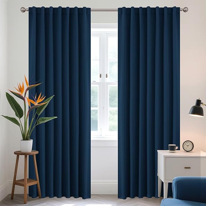 Joydeco Blackout Curtains 84 Inch Length 2 Panels Set, Thermal Insulated Black Out Curtains for Bedroom, Room Darkening Drapes for Living Room Window (W52 x L84 Inch, Navy Blue)