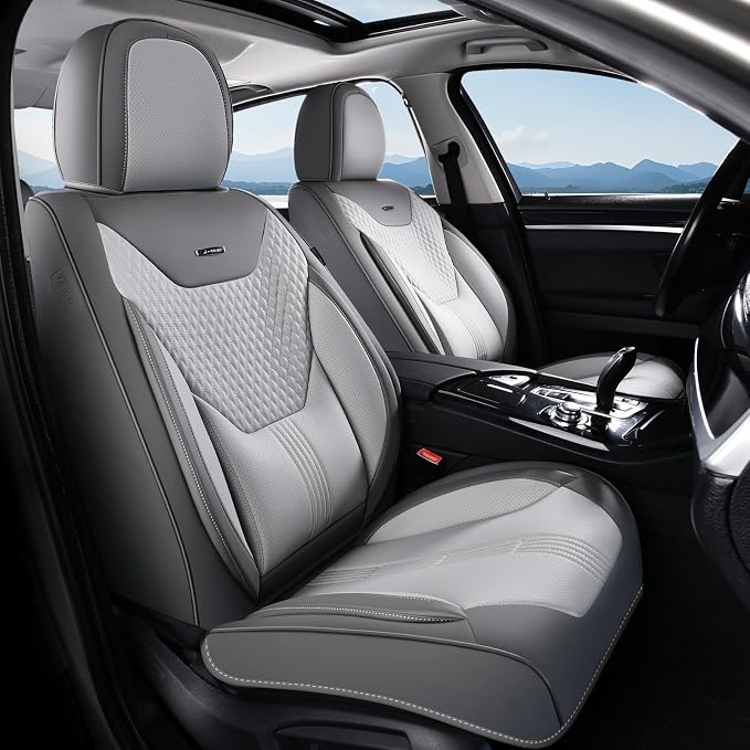 Coverado Car Seat Covers with Lumbar Support, Front Covers for Cars, Universal Automotive Seat Cover, Waterproof, Leather Car Seat Cushion, Interior Seat Protectors for Most Cars