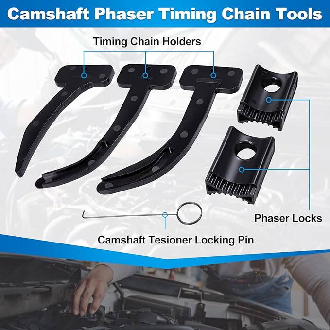 Toolwiz Camshaft Phaser Timing Chain Tools Kit Compatible with VW Chrysler Jeep Dodge Grand Cherokee Wrangler 3.6L Engine Replace10200A 10202 10369A 6 PCS Camshaft Locking Tool Set with Carrying Case