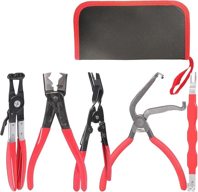 6 Piece automotive electrical disconnect pliers kit, Electrical connector removal tool for Cars, professional hose clamp kit, Plug Release & Wire Terminal Remover, Clip Removal Tools, with Storage Bag