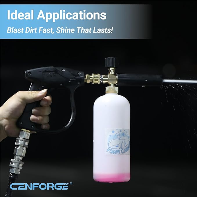 Short Pressure Washer Gun with Foam Cannon, Soap Gun for Pressure Washer, 1/4 Inch Quick Connector, with 7 Nozzle Tips, Container Capacity: 1 Liter