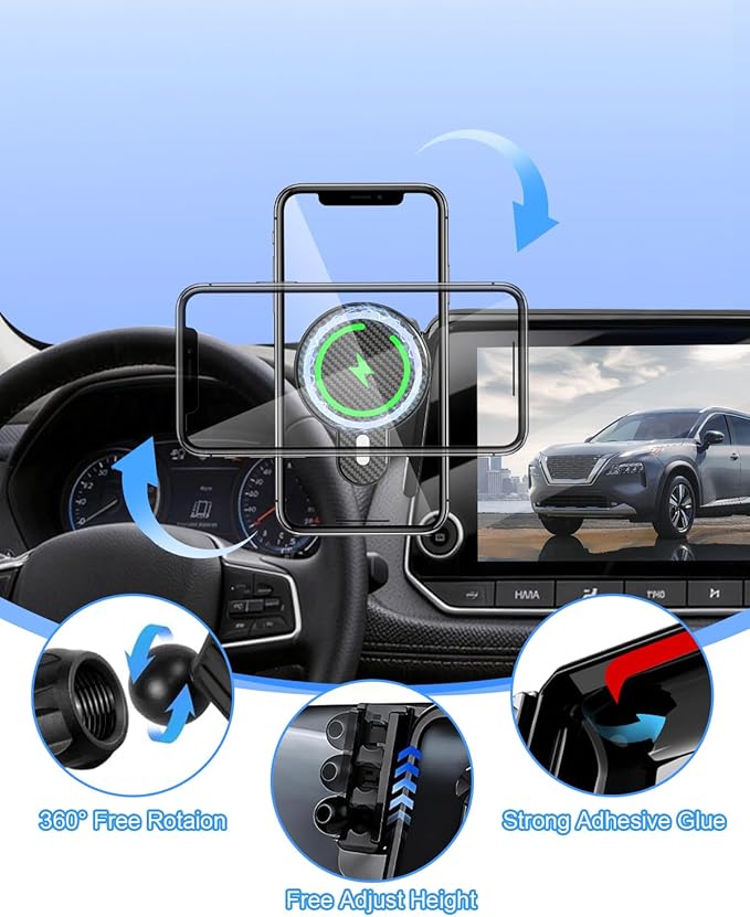 PZK Car Phone Holder for Nissan 2021-2025 Rogue/2020-2025 Sentra/2019-2025 Altima Accessories, Magnetic 15W Wireless Charger Phone Mount for Rogue Sentra Altima with 8-inch Screen Automobile Cradles