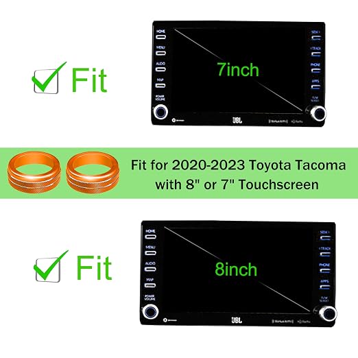 for Toyota Tacoma Accessories 2023 2022 2021 2020 with 8" or 7" Touchscreens Knob Covers - AC Vent Ring Button Knob Covers for Air Conditioner Volume Mirror Push Start Stop Button Trim 12Pcs (Oange)