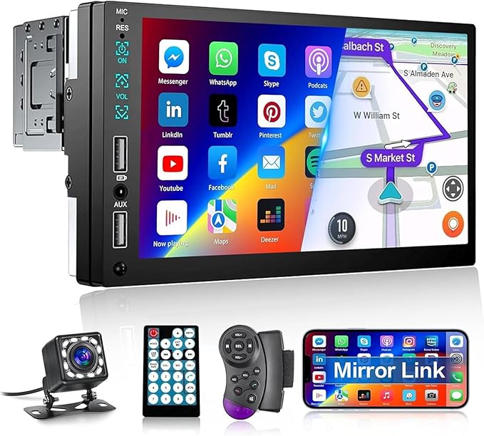 Single Din Touchscreen Radio,Single Din Car Stereo with 7'' Touchscreen,Car Radio with Mirror Link/Bluetooth Hands-Free Calling/AUX/USB/SWC