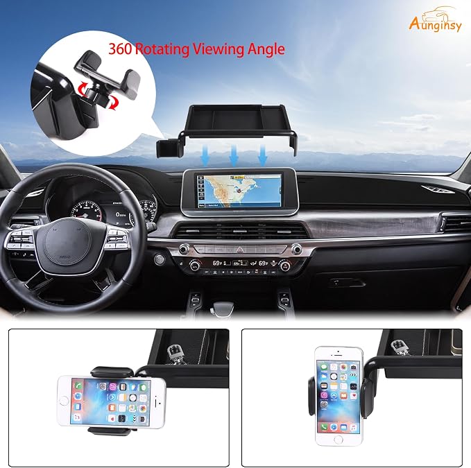 Aunginsy Center Console Dash Storage Tray Compatible with Kia Telluride 2020-2022, Dashboard Multi-Functional Phone Holder Storage Box, Dash Organizer Tray Insert with Mobile Phone Mount Accessories