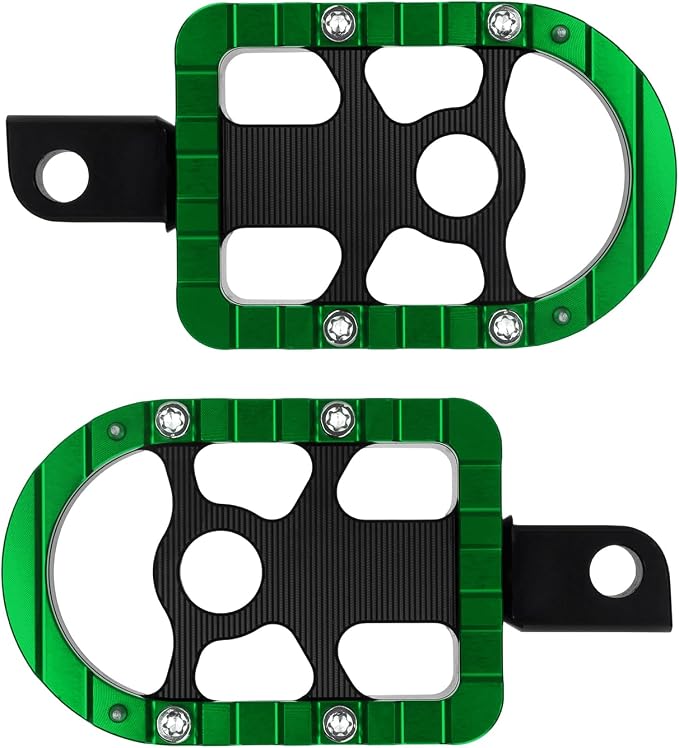 Motorcycle Floorboards Driver Passenger Footboards Wide Foot Pegs Board Pedal Compatible with Touring Electra Road Street Glide Softail Road King (Rear Floorboards-Green Edge)