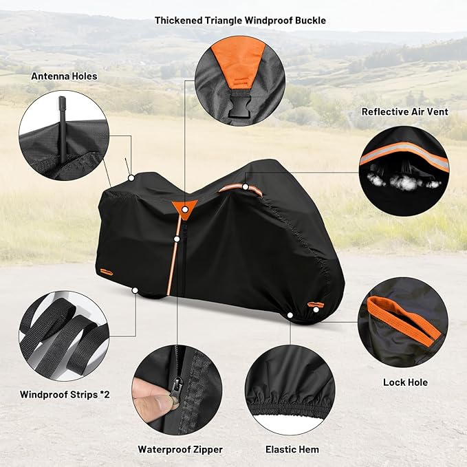 XYZCTEM Motorcycle Cover Heavy Duty Waterproof with Side & Top Box, Fits Harley Davidson Ultra Limited, Road Glide Limited, Gold Wing, Road Master Outdoor All Weather Protection, 110 Inch
