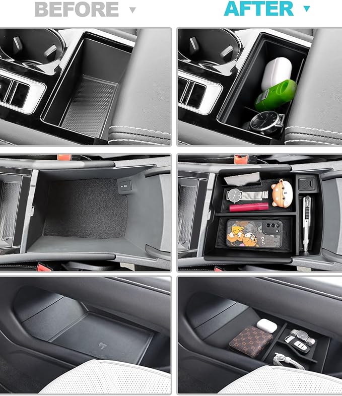 CDEFG 3PCS for 2024 2025 2026 Atlas Center Console Organizer Tray for 2024 2025 2026 Volkswagen VW Atlas (SEL/R-Line/SE)/ Atlas Cross Sport Accessories Middle Console Floor Tray Storage Box
