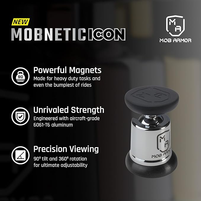 Mob Armor MobNetic Icon Car Phone Mount, Magnetic Phone Holder for Car w/ 90lb Pull Force, 90º Tilt & 360º Rotation, Aluminum Build, Compatibility for iPhone & Android (Chrome)