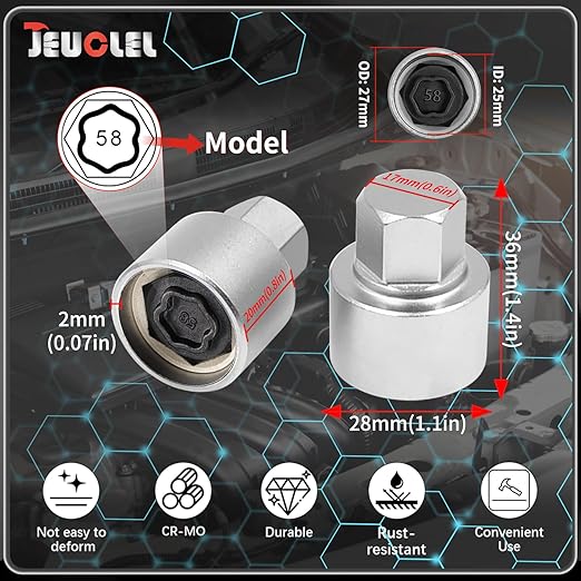 058 Wheel Locking Nut Key Compatible With BMW Series - Socket OD 27mm, ID 25mm - Lock Nut Socket Adapter, Anti-Theft Lug Nut Removal Tool, Screw Remover