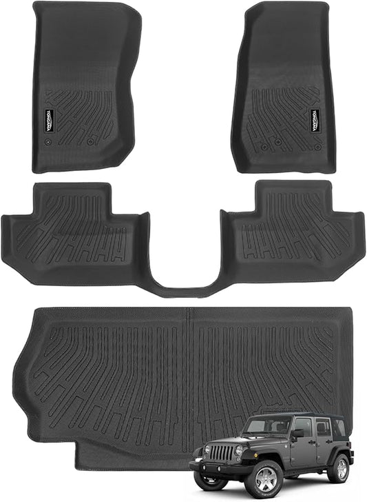 Tongama-Floor Mats for 2014-2017 Jeep Wrangler 2-Door, All Weather TPE Floor Liners and Trunk Mat for Wrangler 2-Door Interior Waterproof Accessories