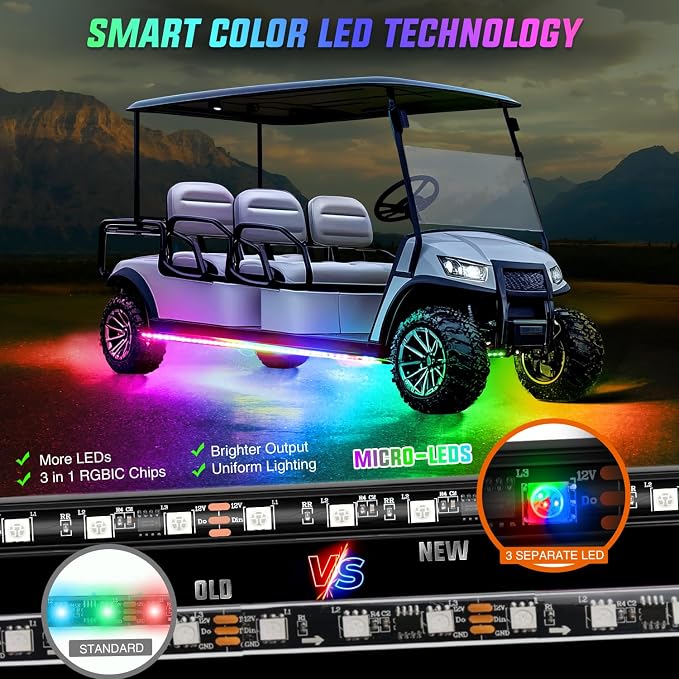 Nilight 2PCS Golf Cart Underglow LED Light Strip Dream Color Multi-Mode Neon Accent Lighting Kit APP and Remote Control Sound Active Music Sync IP67 Waterproof 12V-66V Input for EZGO Yamaha Club Car