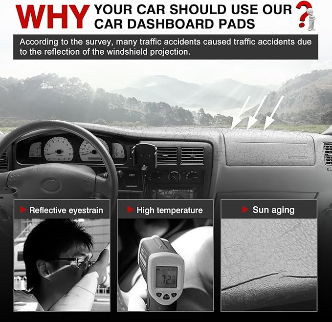 Autorder Gray Dashboard Cover Mat for Toyota Tacoma 1998-2004 Accessories Dash Cover Upgrade Polyester Dash Mat Sunshade Glare UV Rays Protector
