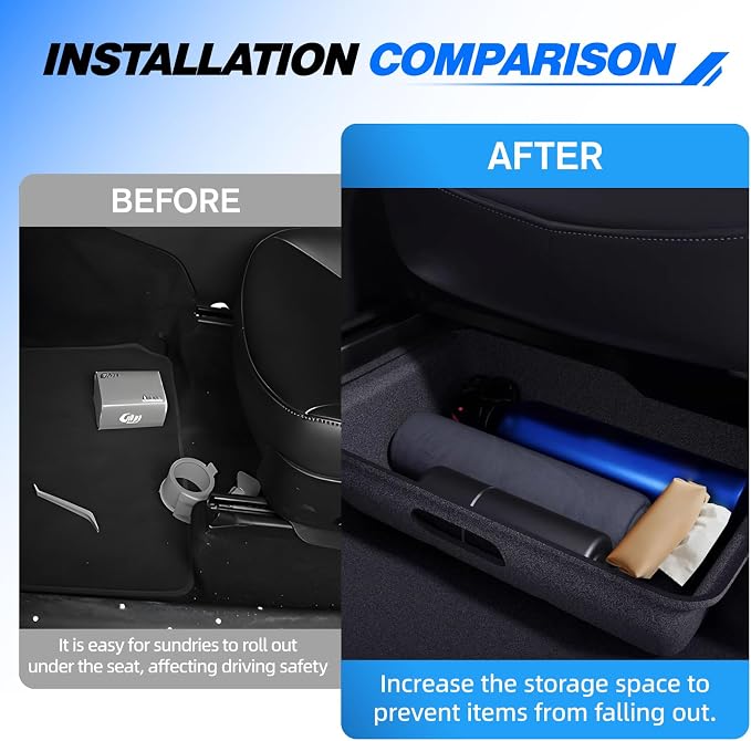 Under-Seat Storage Organizer for 2021-2025 Model Y, Front Seat Hidden Drawer System Premium Felt Fabric Car Organizer with Covers Enhanced Storage, Tray Felt Fabric Storage Bin