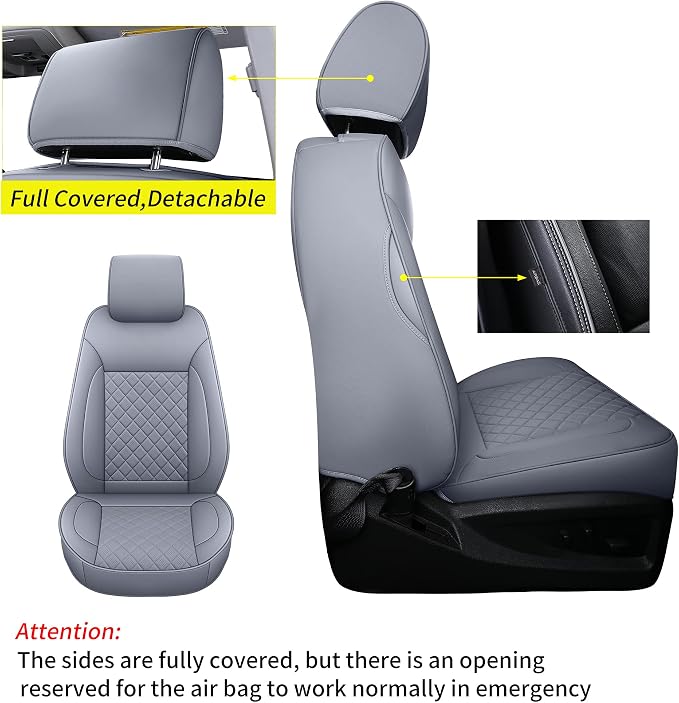LUCKYMAN CLUB Chevy Silverado/Sierra P01-S1 Seat Covers Full Set, Fit 2019-2024 1500/2020-2024 2500 HD/3500 HD Crew Cab with Breathable Faux Leather (Full Set, Gray)