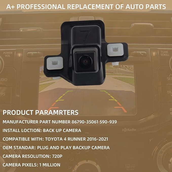 Dasbecan Backup Camera Replacement Compatible with Toyota 4Runner 2016 2017 2018 2019 2020 2021 Replaces# 86790-35061 590-939