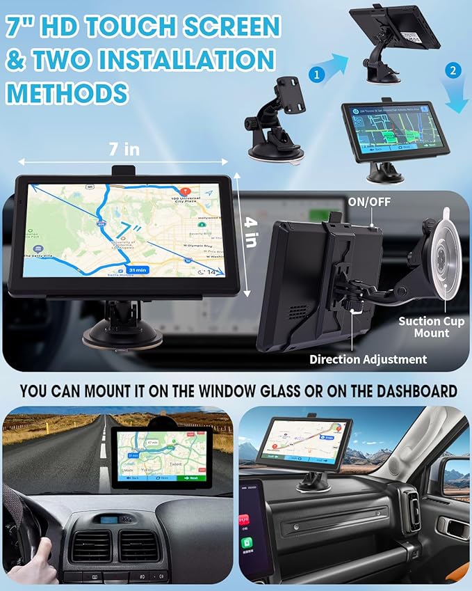 GPS Navigator for Car, Truck GPS with 7'' Touchscreen, Free Lifetime Updates, Car Navigation System with Turn-by-Turn Voice Guidance, Speed & Red Light Warning for All Cars (Black)