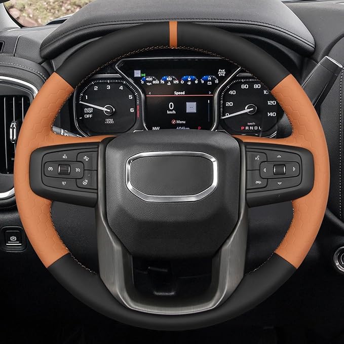 MEWANT DIY Stitching Car Steering Wheel Protector Wrap Cover for GMC Sierra 1500 2019-2023 / Sierra 1500 Limited 2022 / Sierra 2500 2020-2024 / Sierra 3500 2020-2024 / Yukon (XL) 2021-2023 Accessories
