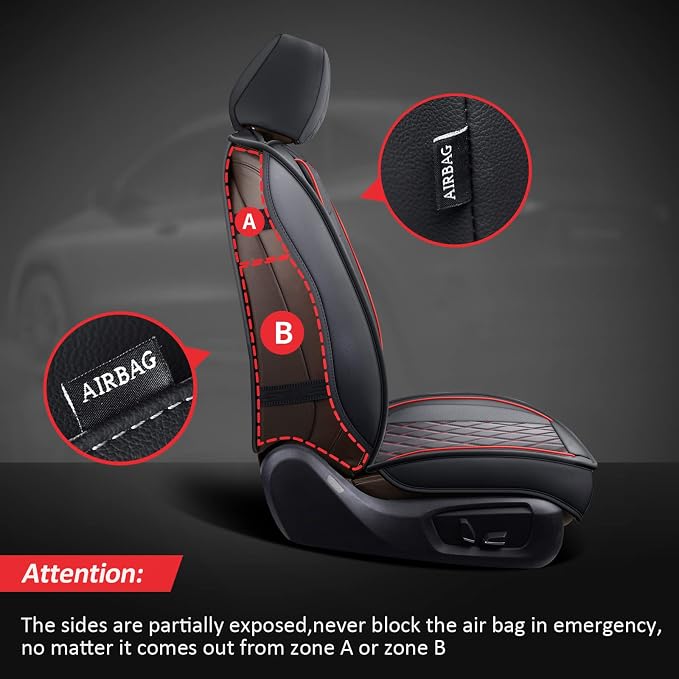 MIROZO Front Seat Covers for Car, Car Seat Covers Waterproof Car Seat Protectors Automotive Seat Covers Vehicle Cushion Cover Breathable Fit for Most Sedan, Truck and SUV (Black and Red,2PCS)