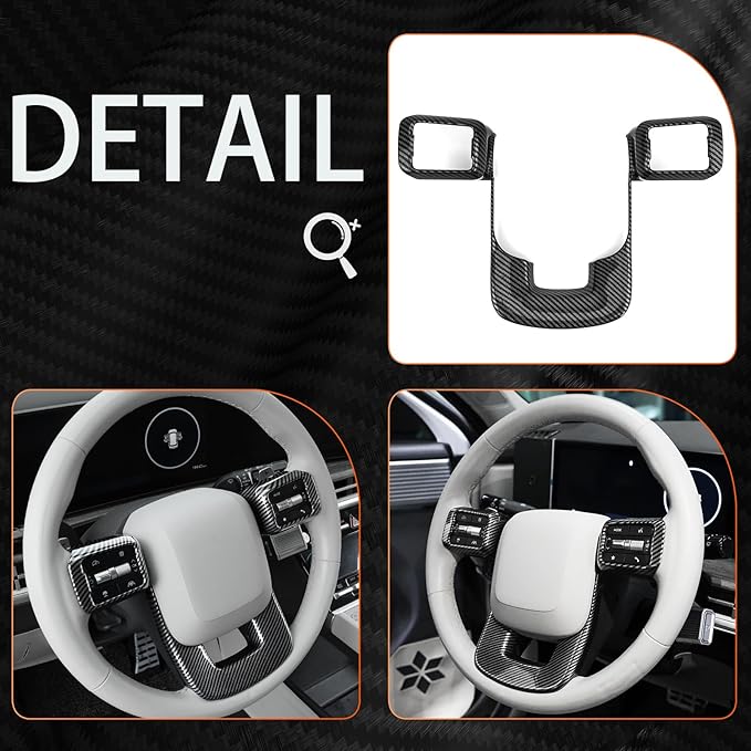 ABS Car Steering Wheel Frame Cover Steering Wheel Button Panel Protection Frame Molding Trim Compatible with Hyundai Santa Fe 2024-2026 Accessories(Carbon Fiber Style)