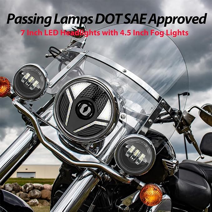 7 inch Motorcycle LED Headlight 4.5 inch Fog Passing Lights DOT Kit for Harley Davidson Road King Street Electra Glide Ultra Limited Low CVO Tri Heritage Softail Slim 107 Deluxe Classic Switchback
