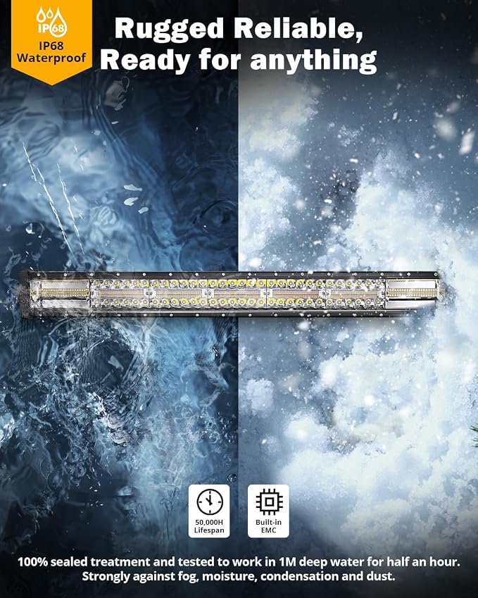 Auxbeam 6 Modes Amber White Series 30-Inch LED Light Bar for Car Truck Jeep | Dual-color strobe light, Spot flood combo beam, Emergency warning flashing light, Off-roading light, 180W high brightness