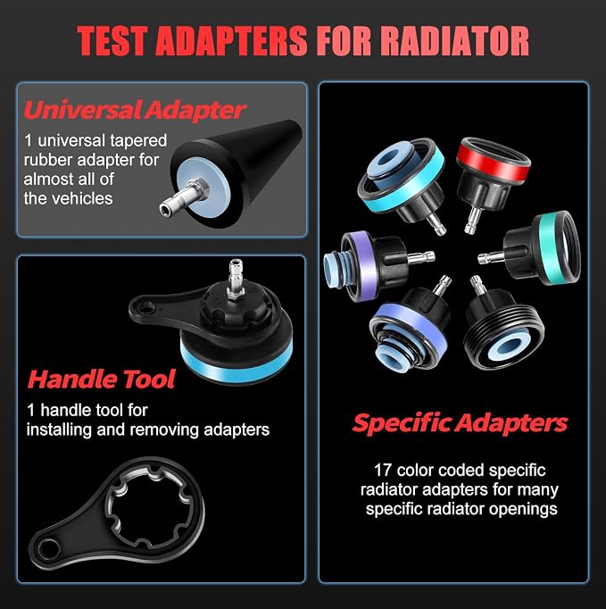 JIFETOR Cooling System Vacuum Purge Radiator Coolant Refill Tool Kit Universal Automotive Water Tank Pneumatic Vacuum Antifreeze Change Filler Set with Adapter Case Hose for Car SUV Truck
