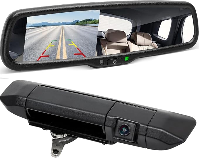 EWAY Tailgate Handle Backup Rear View Camera with 4.3" LCD Monitor for Toyota Tacoma 2005-2014 Aftermarket Reverse Parking Cameras Anti-Glare Mirror (Color: Black)