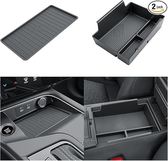 SKTU 2PCS for 2026 Nissan Sentra Center Console Organizer for 2026+ Nissan Sentra (S/SV/SR/SL) Wireless Charging Mat & Console Tray 2026 Sentra Accessories ABS Insert Tray 2026 Sentra Non-Slip Pad