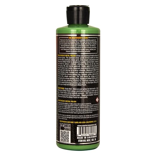 MASTERSON'S CAR CARE MCC_132_16 Metal Polish - Restores and Protects Metal, Chrome, Aluminum, Stainless Steel - Works On Cars, Trucks, Motorcycles, Diamond Plate (16 oz)