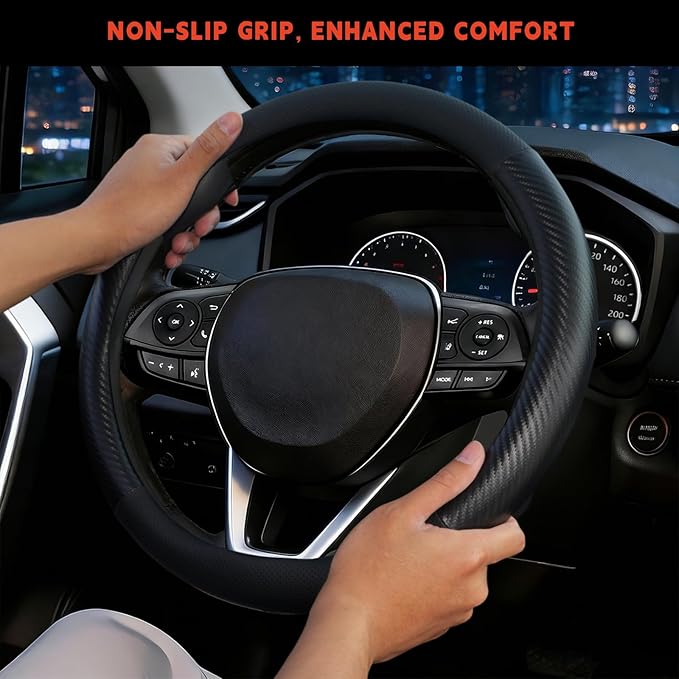 Steering Wheel Cover for Toyota Camry, Tacoma, RAV4, Corolla, Highlander, Sienna, Avalon, Prius, Standard Size 14.5-15" (Matte Carbon Fiber)