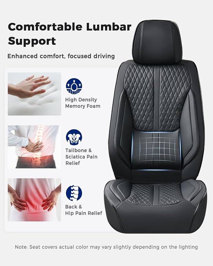 Huidasource Seat Covers, Luxury Nappa Leather Car Seat Cover with Velcro Adjustable, Airbag, Lumbar Support, Cooling ＆ Heating, Seat Covers Full Set Universal Fit for Most Cars SUV Trucks, Black