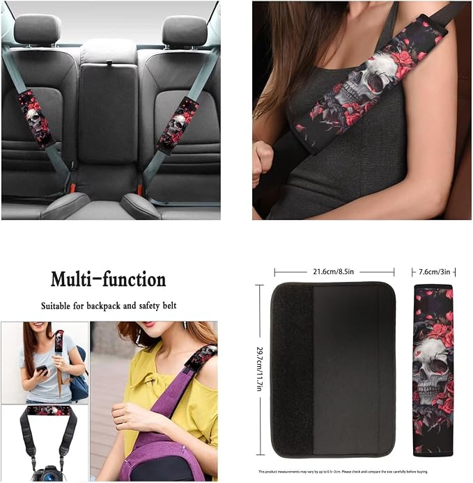 Ystardream Gothic Skeleton Car Interior Seat Cover Full Set Seat Covers for Car for Women Automotive Vehicle Cushion Cover for Cars SUV Pick-up Truck Universal Fit for Dogs Pets Kids