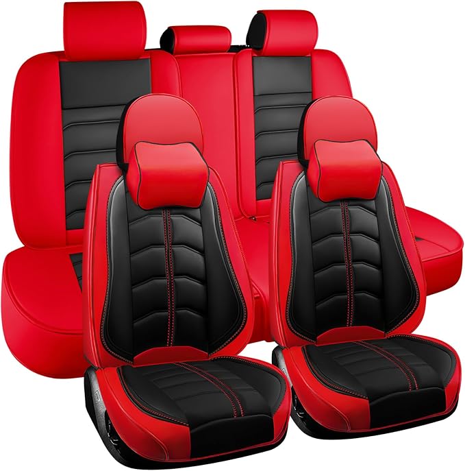 Car Seat Cover for Toyota Highlander 2001-2026, Durable Wear Resistant Waterproof Seat Cover, Breathable No Odor Premium Leather Vehicle Interior Accessories.(Luxury 5 Seats,Black Red)