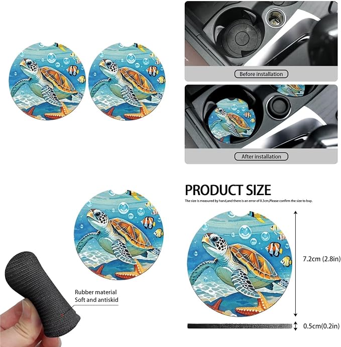 13 Pcs Car Seat Covers, Under Water Sea Turtle Front and Rear Split Bench Seat Covers for Cars, Tortoise Starfish Tropical Fish Cup Mat Armrest Pad Seat Belt Cover